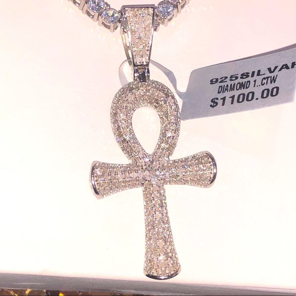 1 carat real diamond ankh cross pendant, hiphop statement natural diamond charm
